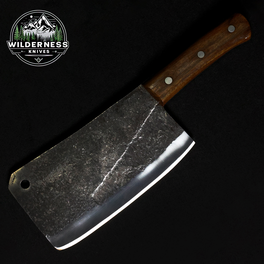 Hand-Forged Carbon Steel Cleaver Knife with Wood Handle