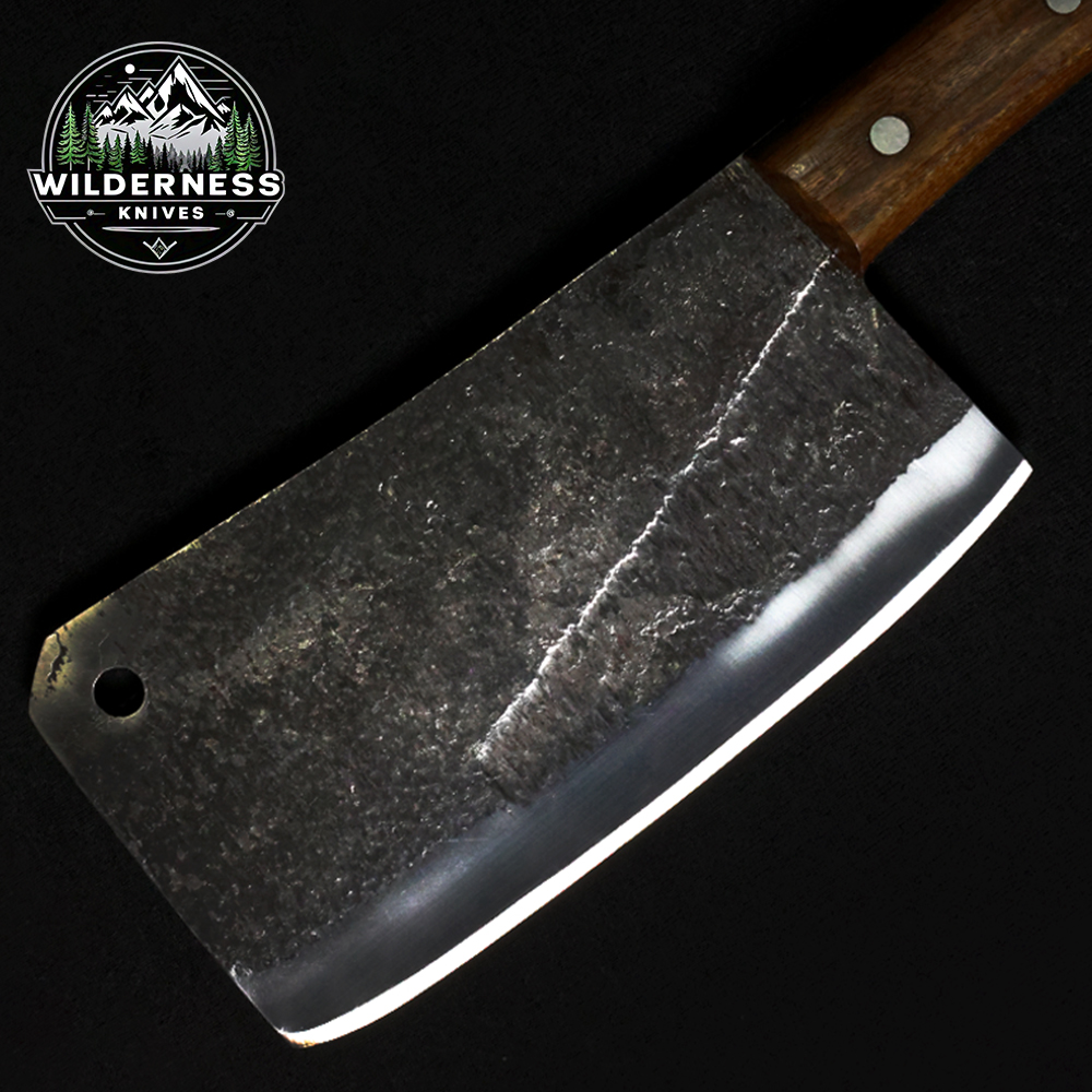 Hand-Forged Carbon Steel Cleaver Knife with Wood Handle