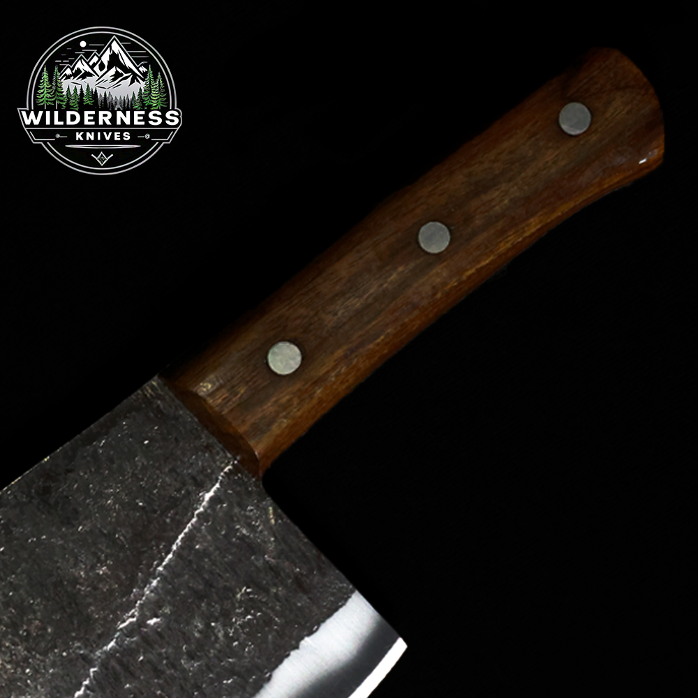 Hand-Forged Carbon Steel Cleaver Knife with Wood Handle