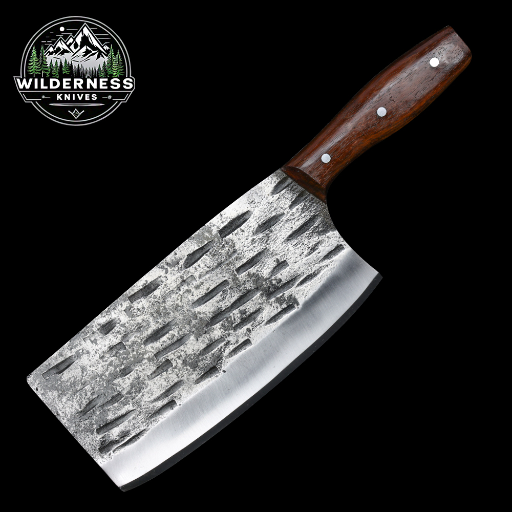 Handmade Cleaver Butcher Knife with Carbon Steel Blade and Wooden Handle