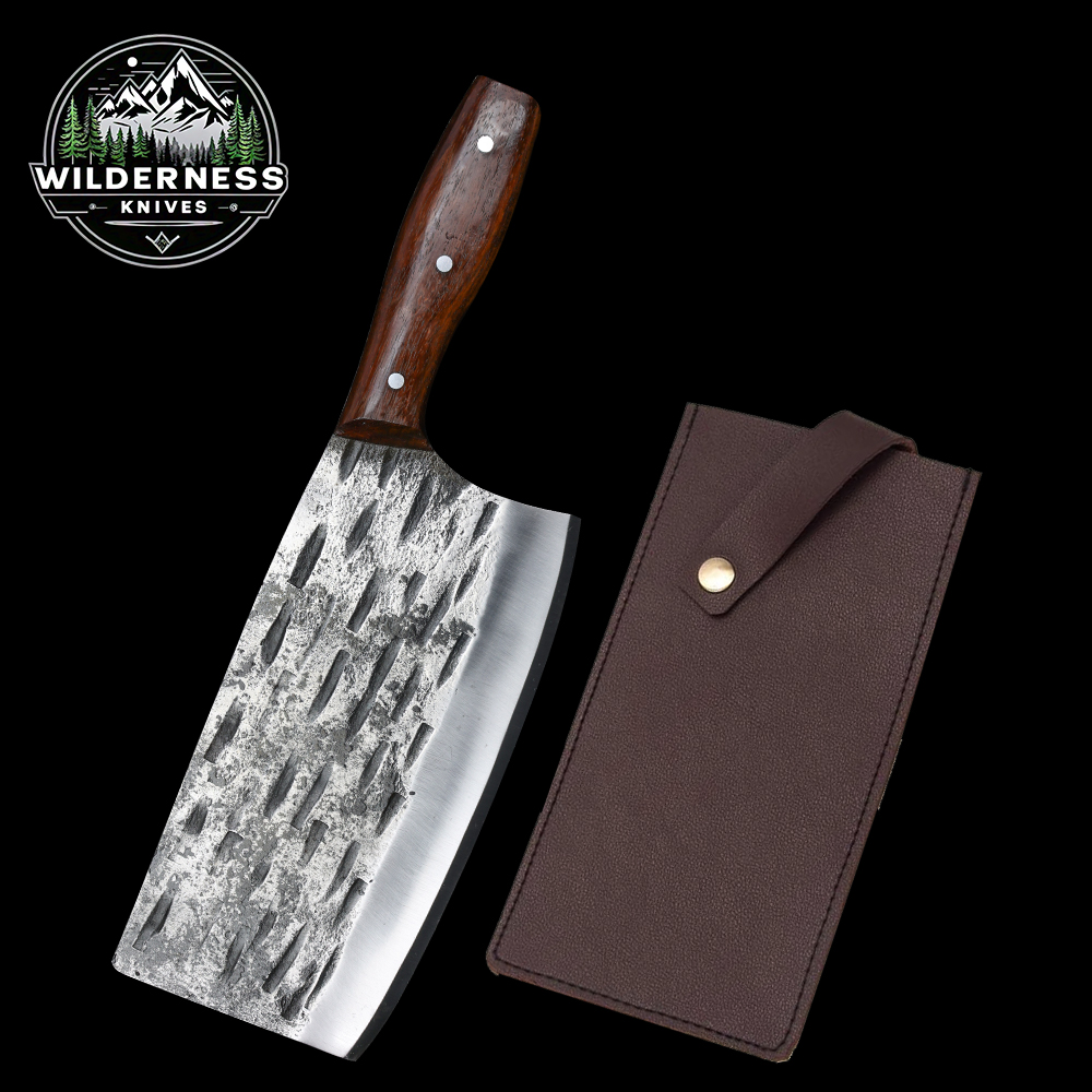 Handmade Cleaver Butcher Knife with Carbon Steel Blade and Wooden Handle