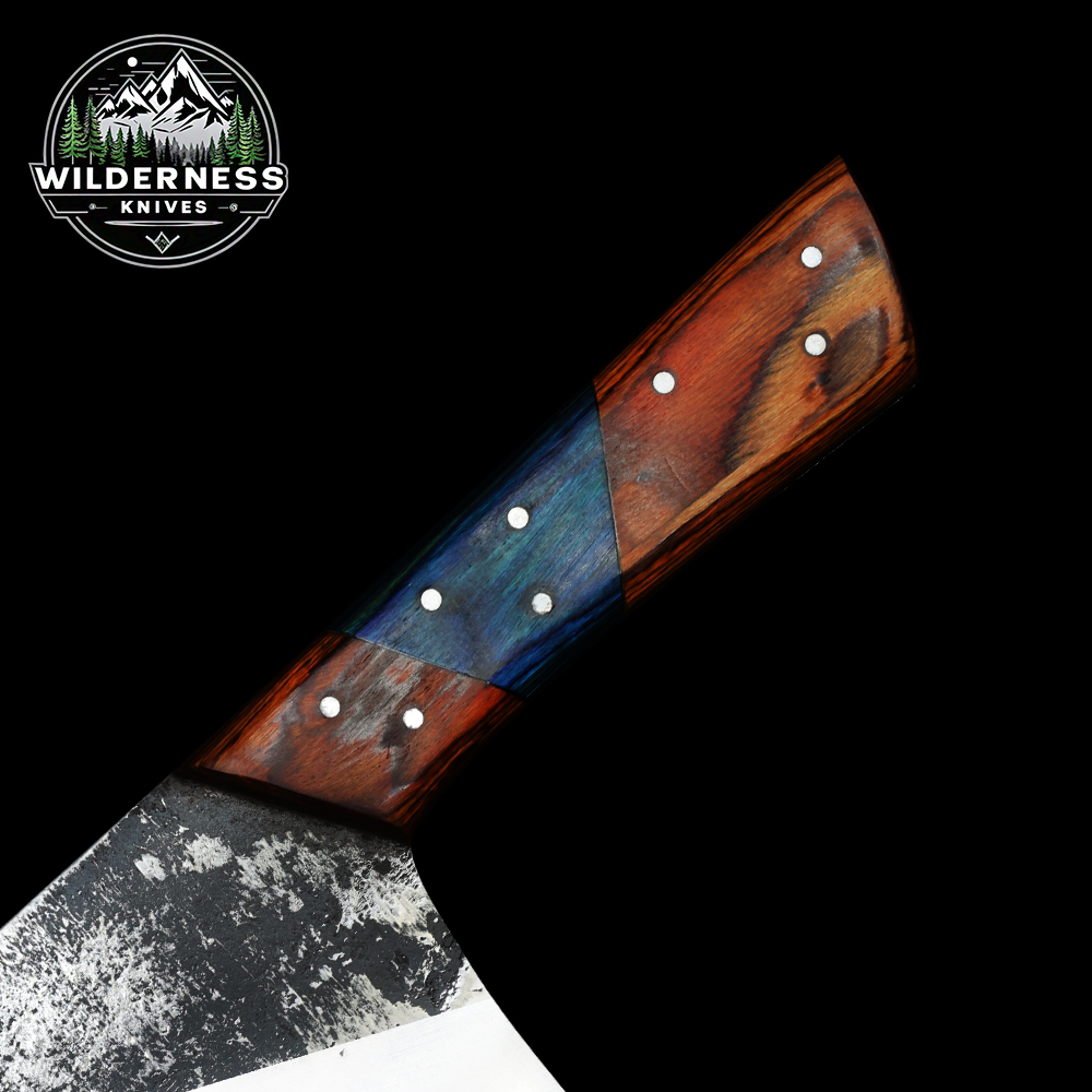 Handmade Carbon Steel Cleaver Knife with Color Wood Handle