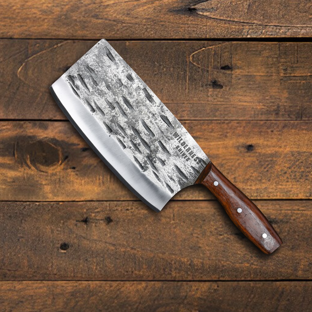 Artisan-Crafted Cleaver Butcher Knife with Carbon Steel, Unique Forged Blade and Premium Wooden Handle by Wilderness Knives®