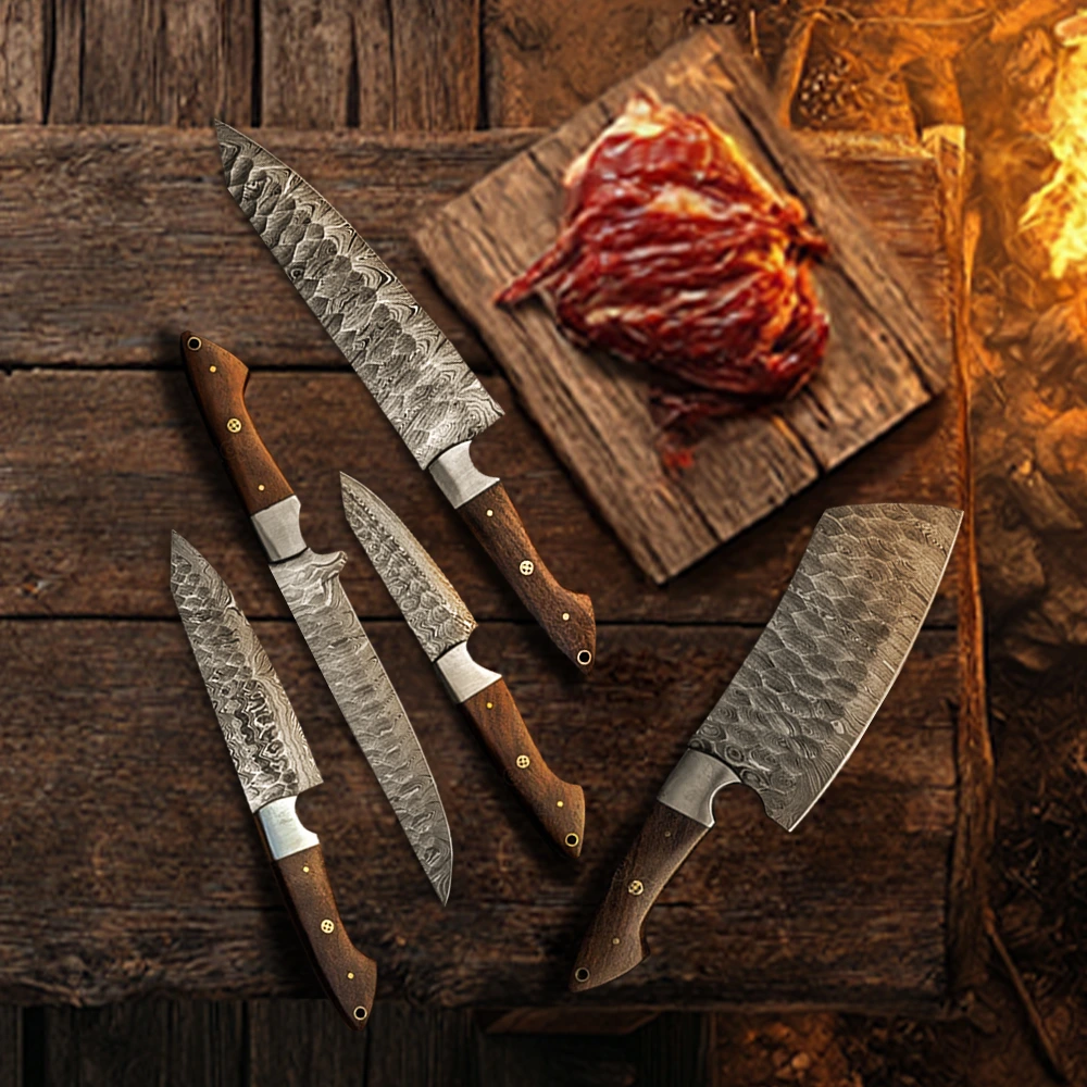 5-Piece Handmade Damascus Steel Wilderness Chef Knife Set