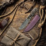 Custom Handmade Raindrop Damascus Steel Skinning Knife by Wilderness Knives®