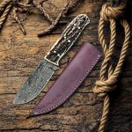 Custom Handmade Raindrop Damascus Steel Skinning Knife by Wilderness Knives®
