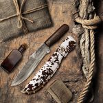 Premium Handcrafted Hunting Knife with Wood Handle & Leather Sheath